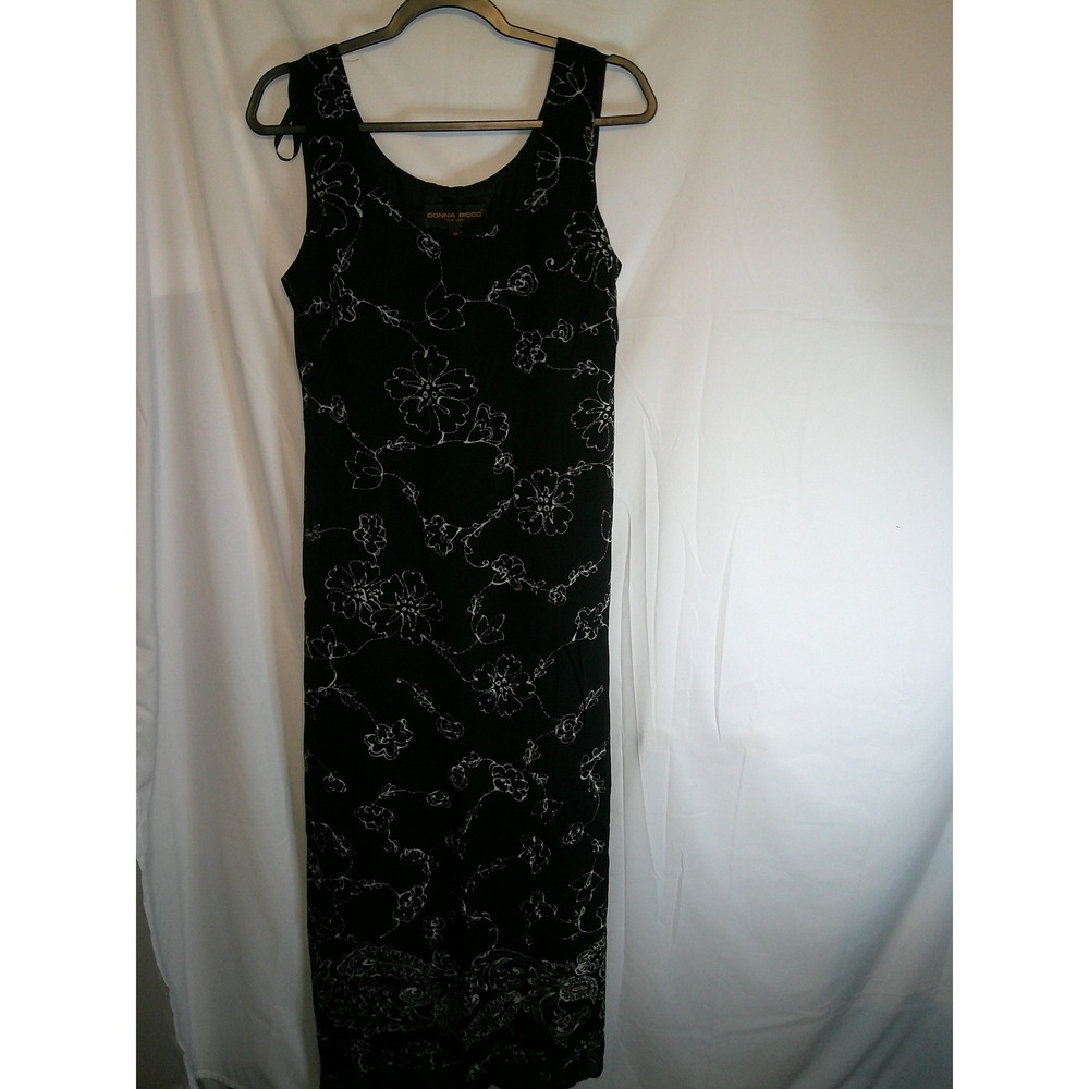 Donna Ricco New York Black Floral Maxi Dress Sleeveless Women's Size 10